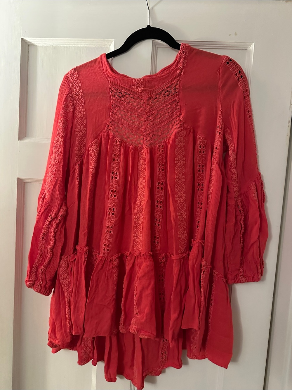 Free People Boho Lace-Detail pink Women’s Tunic Top (size M)